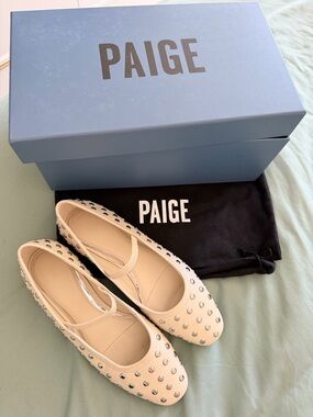 PAIGE Cream Studded Ballet Flats with Silver Accents